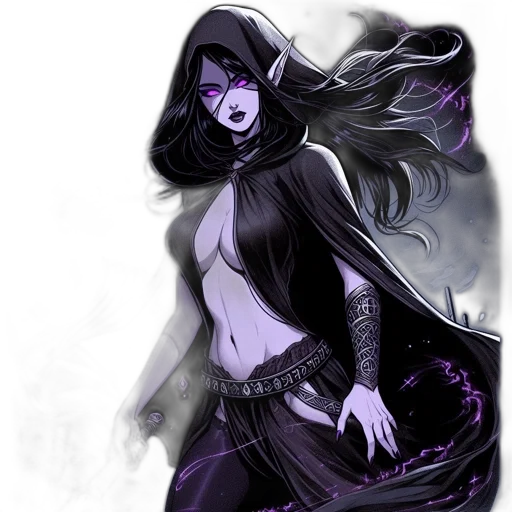 fantasy art, concept art, comic book art, pixel art, dark, monochrome, elfin-eared, woman transparent PNG cut-out