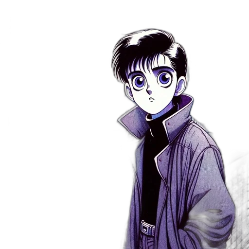 jacket, staff, face, mask, anime, vaporwave, comic book art, cartoon transparent PNG cut-out
