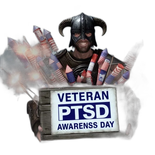 concept art, warrior-like, figure, crate, labeled, veteran, ptsd, awareness transparent PNG cut-out