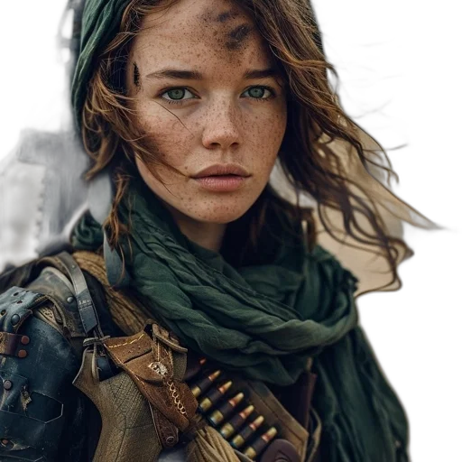 weapon, face, jacket, sword, photorealistic, concept art, comic book art, fantasy art transparent PNG cut-out