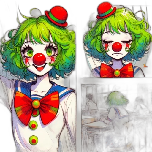 concept art, comic book art, pixel art, watercolor, green, colorful, female, clown transparent PNG cut-out