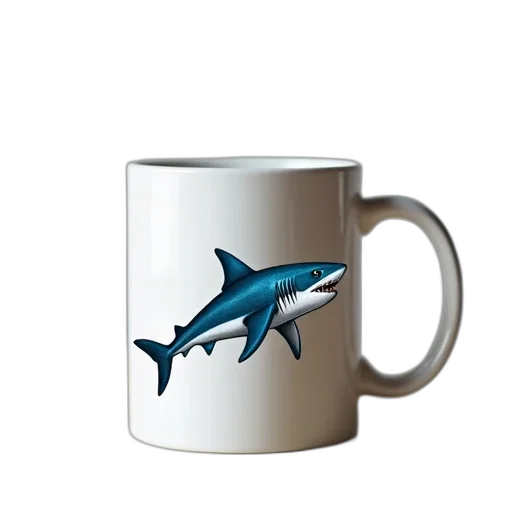 3d render, white, coffee, mug, shark, design transparent PNG cut-out