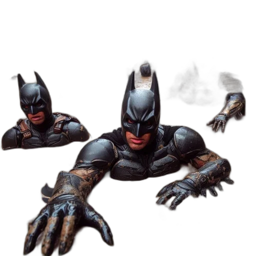 concept art, comic book art, 3d render, dark, individuals, dress, batman, navigating transparent PNG cut-out