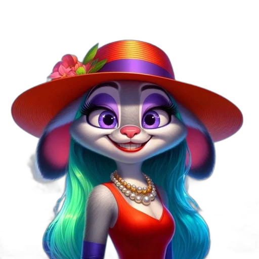 hat, jewelry, dress, face, 3d render, concept art, fantasy art, cartoon transparent PNG cut-out