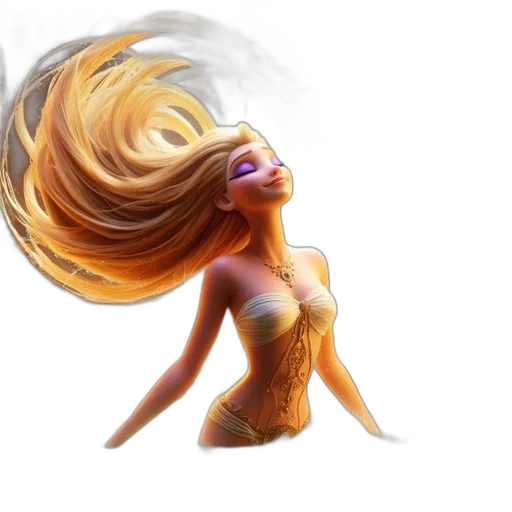 hair, dress, fantasy art, concept art, 3d render, photorealistic, fire, golden transparent PNG cut-out