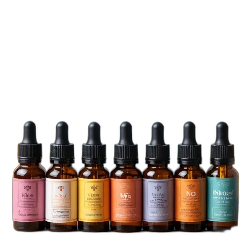collection, various, flavored, essential, oils, displayed, wooden, surface transparent PNG cut-out