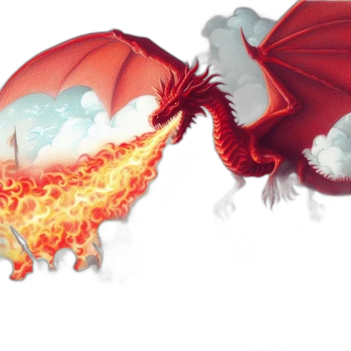 dragon, concept art, fantasy art, pixel art, 3d render, fire, red, intense transparent PNG cut-out