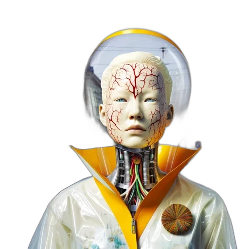 jacket, robot, face, mask, cyberpunk, concept art, comic book art, fantasy art transparent PNG cut-out
