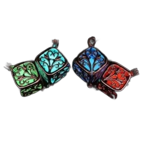 jewelry, two, glowing, necklace, pendants, intricate, designs, green transparent PNG cut-out