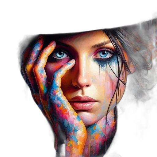 face, mask, photorealistic, fantasy art, oil painting, watercolor, fire, neon lights transparent PNG cut-out