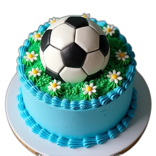 food, 3d render, photorealistic, football, cake, decorated, blue, icing transparent PNG cut-out