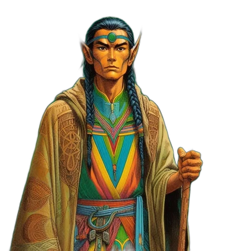 staff, jacket, concept art, fantasy art, ethereal, figure, pointed, ears transparent PNG cut-out