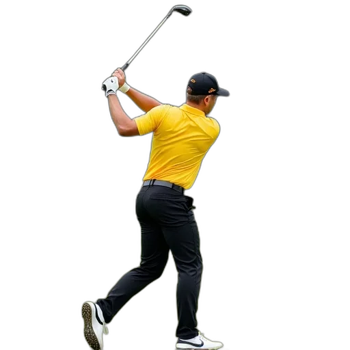 staff, weapon, man, playing, golf, course, wearing, yellow transparent PNG cut-out