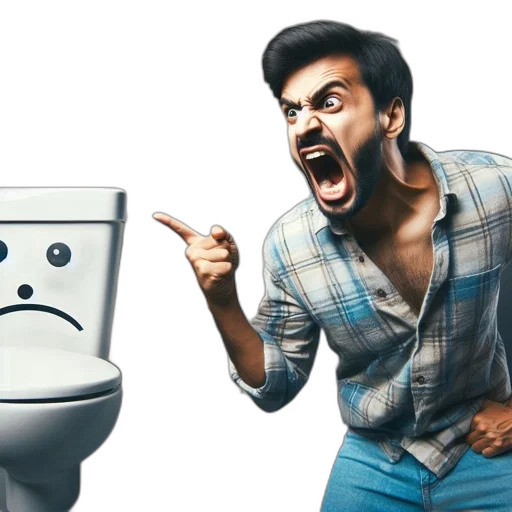robot, 3d render, man, checkered, shirt, points, smiling, toilet transparent PNG cut-out