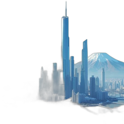 concept art, 3d render, photorealistic, fantasy art, fog, blue, futuristic, cityscape transparent PNG cut-out