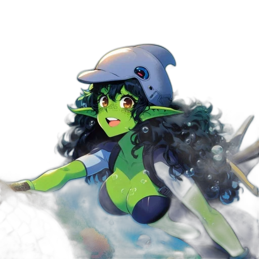 creature, concept art, fantasy art, comic book art, watercolor, underwater, outer space, green transparent PNG cut-out