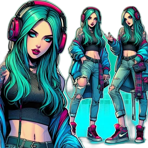 jacket, cyberpunk, comic book art, concept art, cartoon, neon lights, neon, colorful transparent PNG cut-out