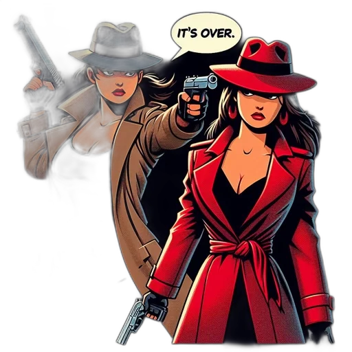jacket, comic book art, concept art, cartoon, two, women, noir-style, clothing transparent PNG cut-out