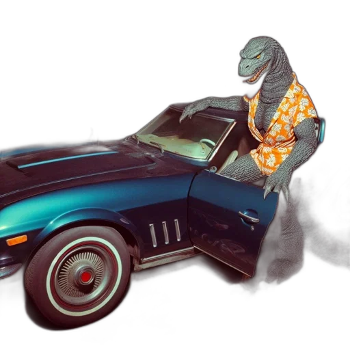 car, jacket, robot, weapon, concept art, cyberpunk, vaporwave, comic book art transparent PNG cut-out