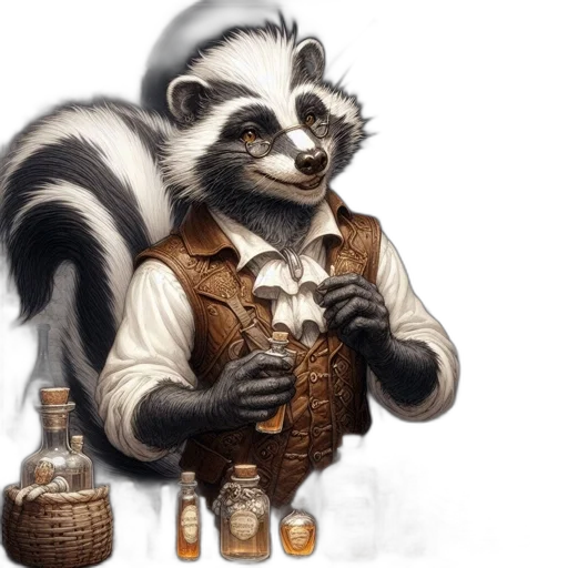 animal, concept art, fantasy art, photorealistic, comic book art, raccoon-like, creature, dressed transparent PNG cut-out