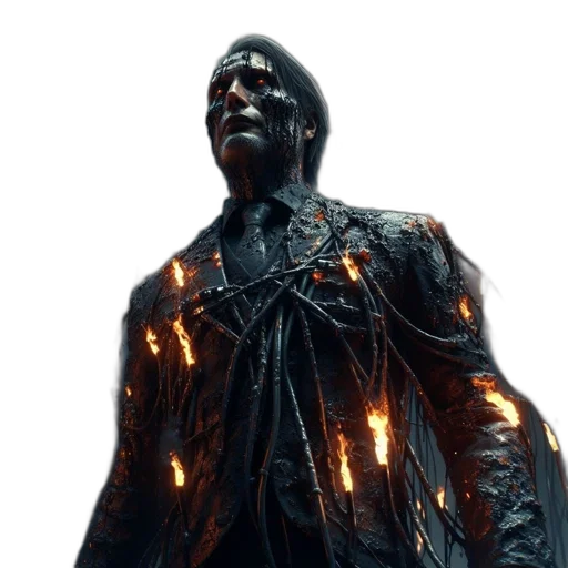 jacket, staff, mask, face, concept art, 3d render, cyberpunk, fire transparent PNG cut-out