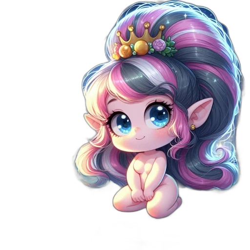 crown, staff, creature, fantasy art, pixel art, concept art, anime, pastel transparent PNG cut-out