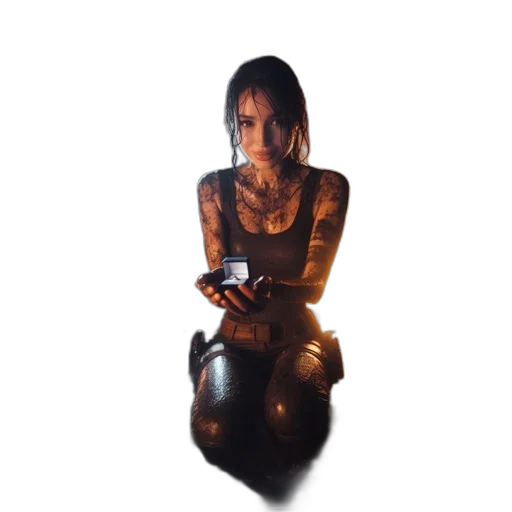 robot, jewelry, weapon, dress, cyberpunk, concept art, pixel art, photorealistic transparent PNG cut-out