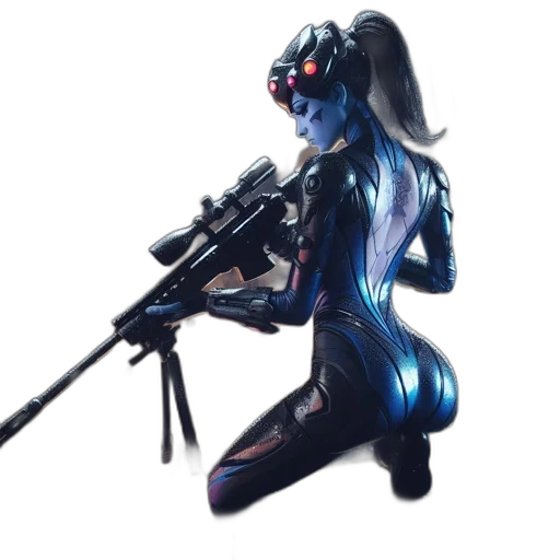 weapon, robot, staff, concept art, cyberpunk, 3d render, fantasy art, blue transparent PNG cut-out