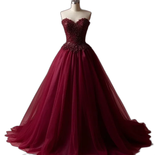 dress, red, dark, long, tulle, skirts, burgundy, formal transparent PNG cut-out