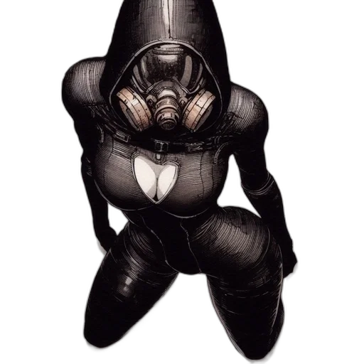 mask, robot, creature, jacket, comic book art, concept art, artistically, rendered transparent PNG cut-out