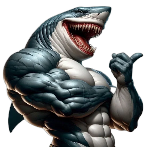 animal, creature, comic book art, concept art, photorealistic, fantasy art, anthropomorphic, shark transparent PNG cut-out