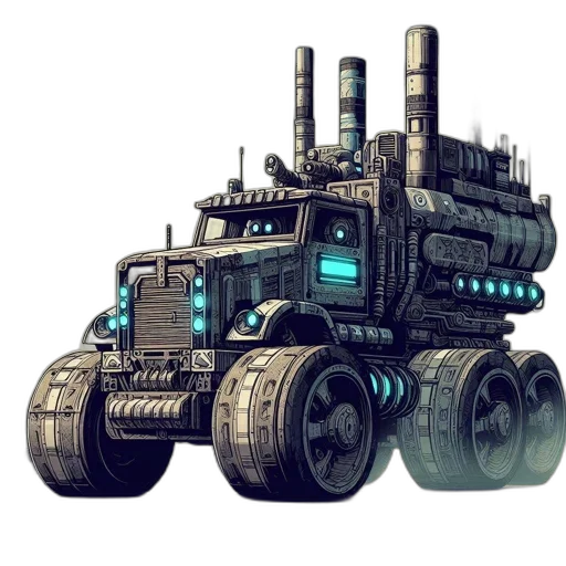 robot, weapon, car, concept art, cyberpunk, fantasy art, pixel art, futuristic transparent PNG cut-out