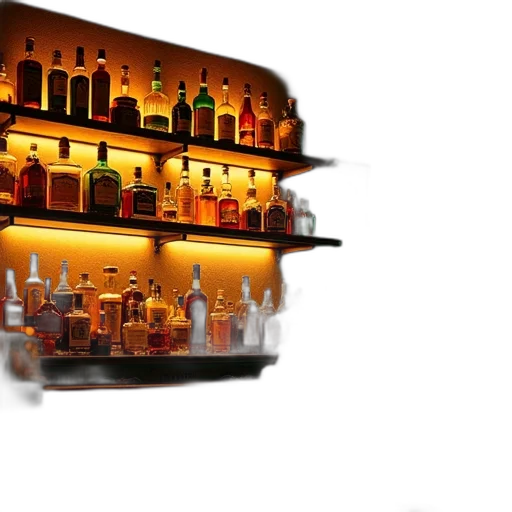 bottle, furniture, crown, weapon, 3d render, concept art, photorealistic, neon lights transparent PNG cut-out