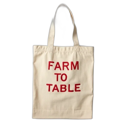 food, beige, canvas, tote, bag, phrase, farm, table transparent PNG cut-out