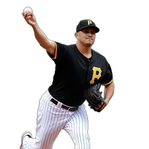 photorealistic, baseball, player, black, jersey, letter, front, pitching transparent PNG cut-out