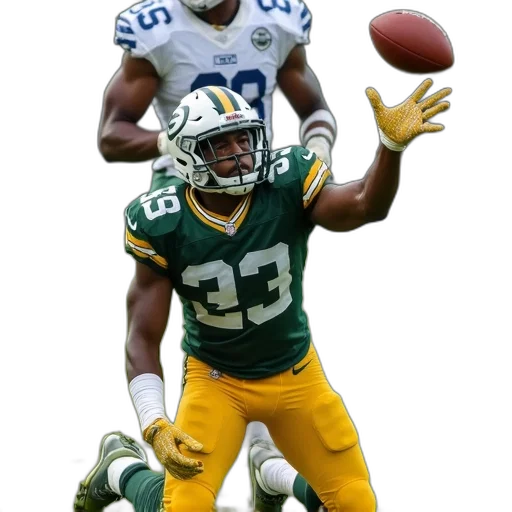 football, player, green, yellow, uniform, kneeling, grass, holding transparent PNG cut-out