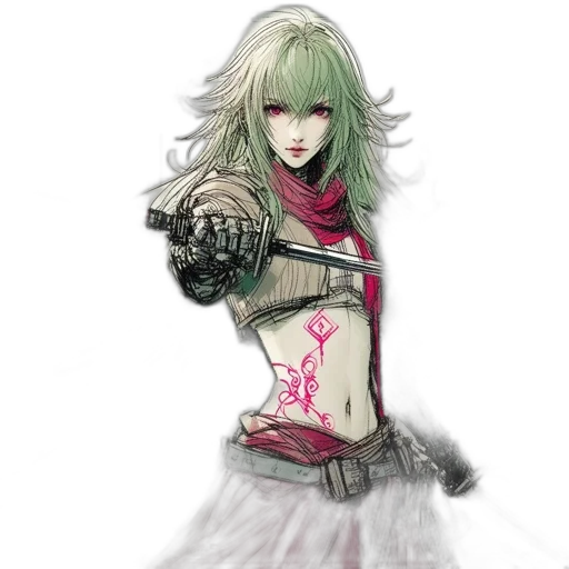 sword, weapon, fantasy art, concept art, watercolor, comic book art, green, red transparent PNG cut-out