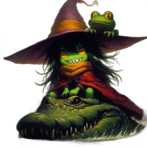 hat, dragon, creature, staff, concept art, fantasy art, pixel art, green-skinned transparent PNG cut-out