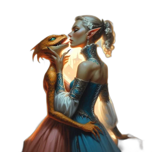 dragon, creature, dress, fantasy art, concept art, photorealistic, pixel art, golden transparent PNG cut-out