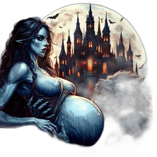 fantasy art, comic book art, concept art, pixel art, night, blue, eerie, nighttime transparent PNG cut-out