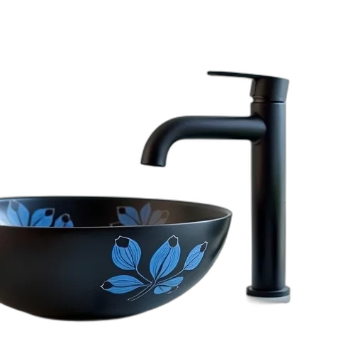 3d render, photorealistic, blue, modern, black, faucet, curved, spout transparent PNG cut-out