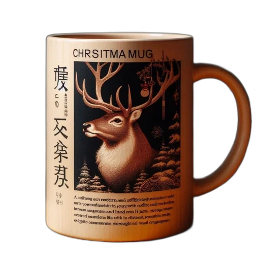 photorealistic, fantasy art, ceramic, mug, featuring, serene, stag, painting transparent PNG cut-out