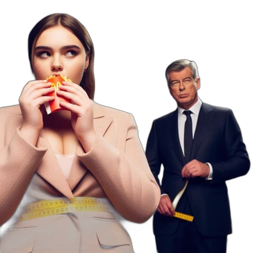 food, concept art, two, people, interact, sparse, room, focused transparent PNG cut-out