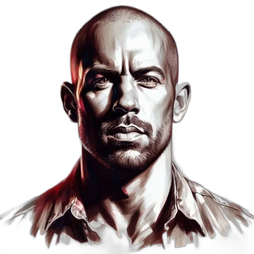 face, photorealistic, comic book art, concept art, fantasy art, man, shaved, head transparent PNG cut-out