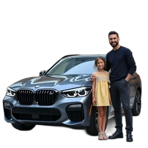 car, photorealistic, 3d render, concept art, person, his, family, pose transparent PNG cut-out