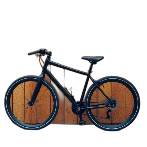 3d render, photorealistic, bicycle, black, seat, handlebars, leaning, against transparent PNG cut-out