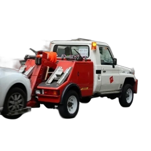 car, 3d render, red, white, tow, truck, towing, city transparent PNG cut-out