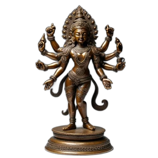 3d render, bronze, statue, hindu, deity, multiple, arms, legs transparent PNG cut-out