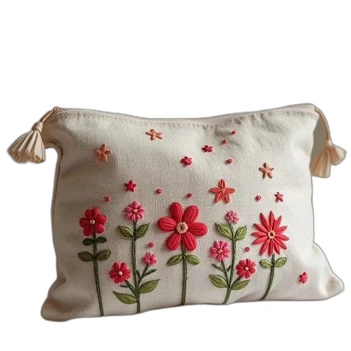 cloth, pouch, embroidered, flowers transparent PNG cut-out