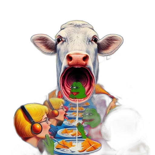 food, animal, concept art, photorealistic, satirical, surreal, illustration, cow transparent PNG cut-out